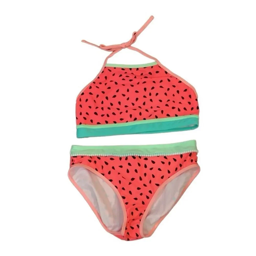 Cat & Jack Girls Seeds and Stripes Bikini Coral XXL 18